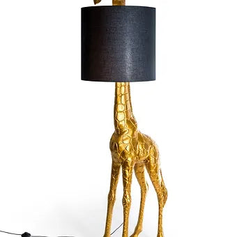 Antique Gold Giraffe Floor Lamp with Black Shade