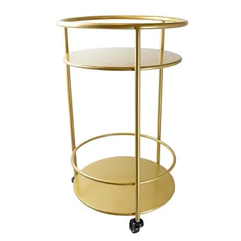 Round Metal Gold Trolley with Two Shelves