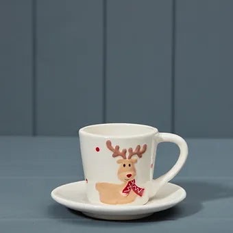 Reindeer cup and Saucer in White, 9.8cm