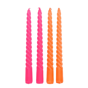 Pack of 4 Twisted Dinner Candles 20cm - Pink & Orange