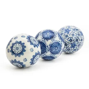 Sumatra Blue & White Assorted Small Decorative Ball 7cm - Set of 3