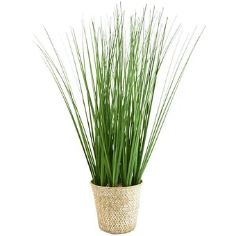 Faux Tall Grass in Rattan Basket