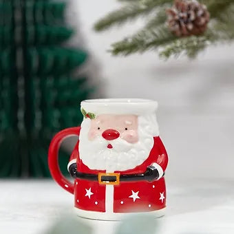 Santa Shaped Mug with Holly