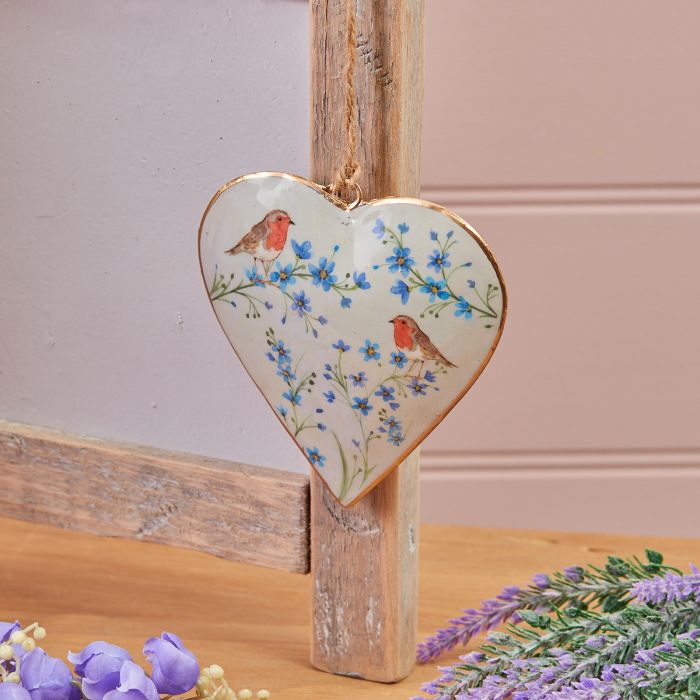 Robin Forget me Not Heart Hanger