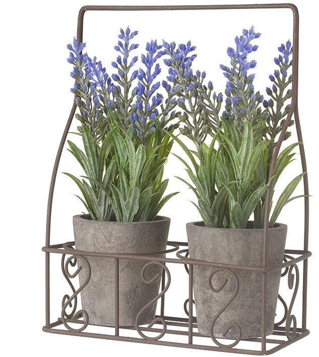 20cm Lavender Pots In Metal Swirls Holder