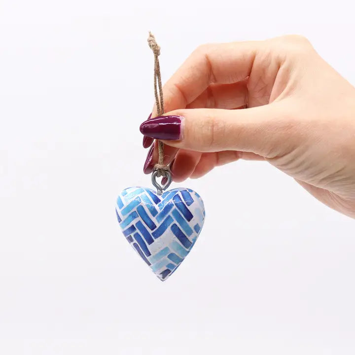 Decor Wood Heart - Blue Stripes