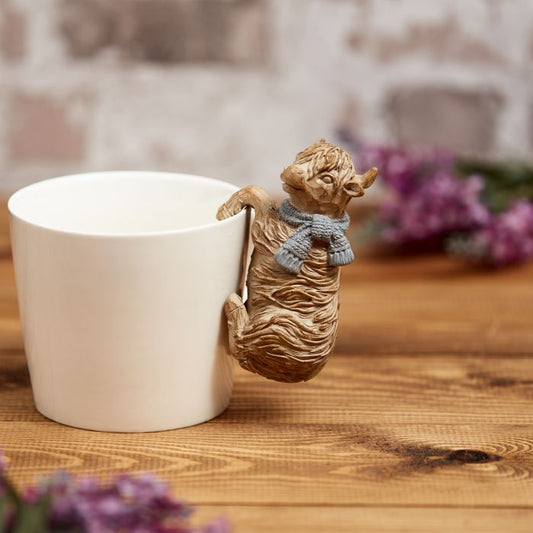 Highland Cow Pot Hanger with Grey Scarf