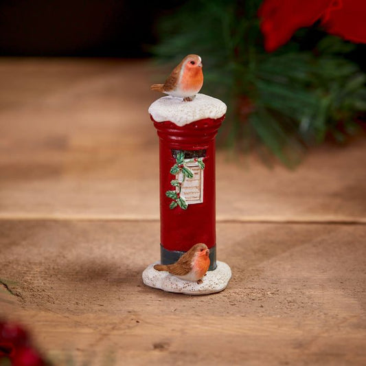 Christmas Robin Postbox Ornament with Holly & Snow