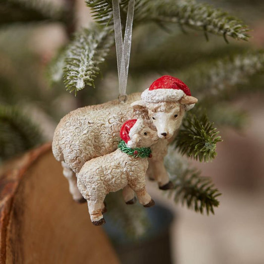 Christmas Sheep Mum & Baby Hanger with Santa Hats