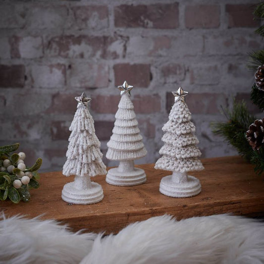 Christmas Tree Ornament White Glitter Polyresin with Star