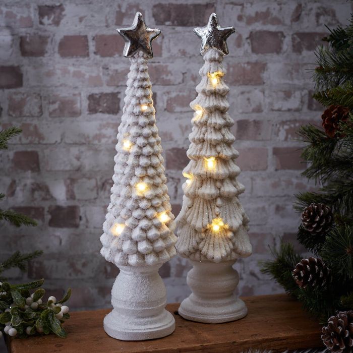 Christmas LED Tree Ornament Large White Glitter Polyresin