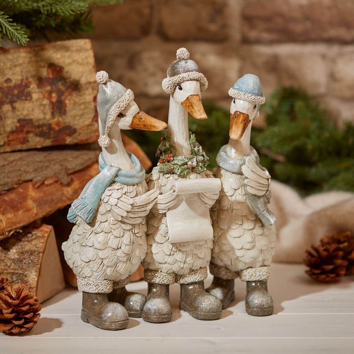 Christmas Triple Duck Carol Singing Ornament White