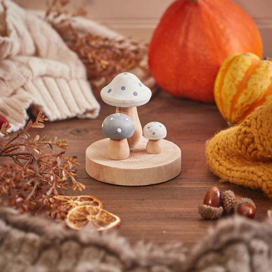 Spotty Mushroom Ornament on Wooden Base