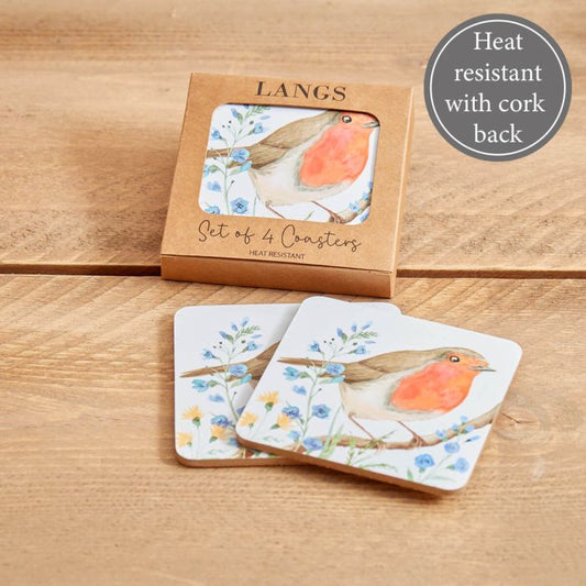 Robin Forget me not coasters Set of 4