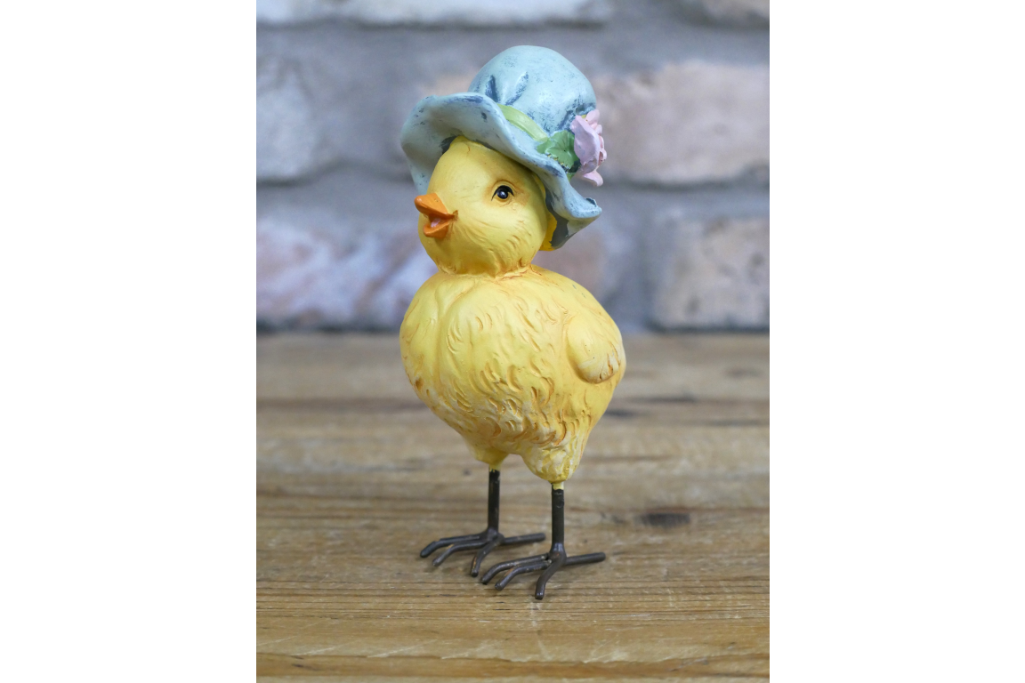 Adorable Yellow Chick with Blue Floral Hat