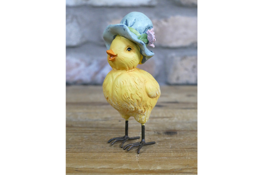 Adorable Yellow Chick with Blue Floral Hat