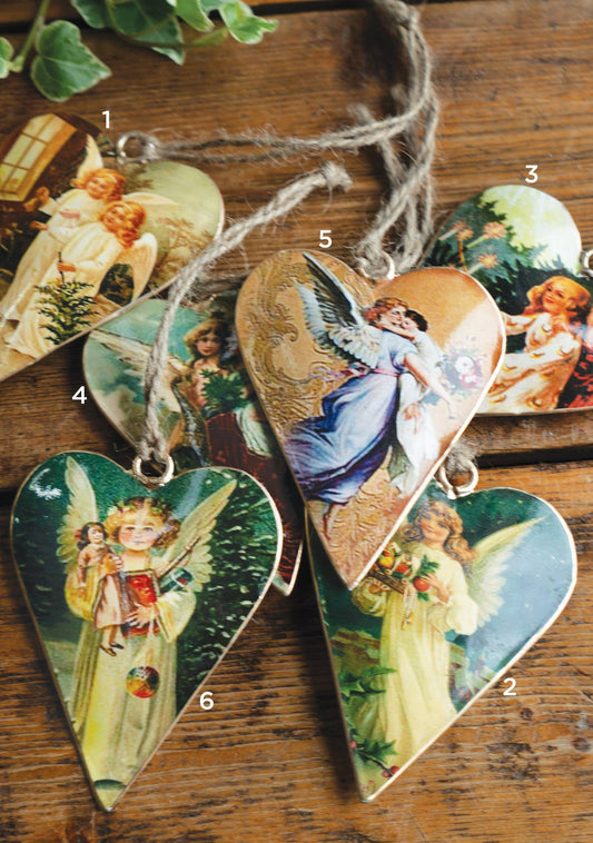 Vintage Tin Heart Shape Angel Decoration