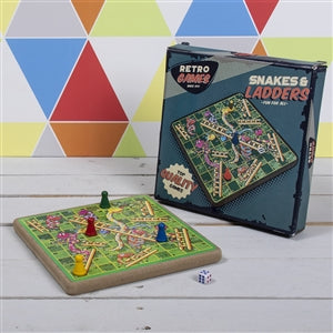 Retro Wooden Snakes and Ladders Game 20.5cm