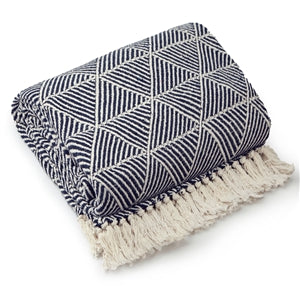 Recycled Cotton Zahra Throw / Picnic Blanket - Navy 152cm