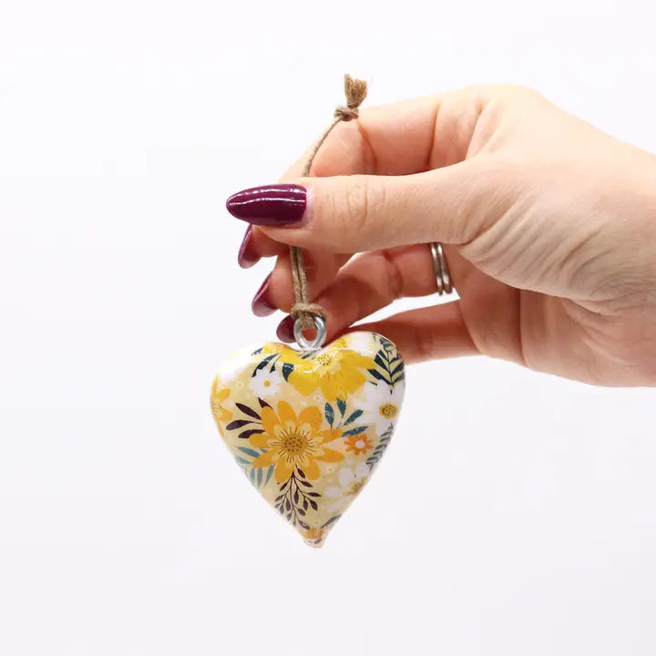 Decor Wood Heart - Yellow Floral