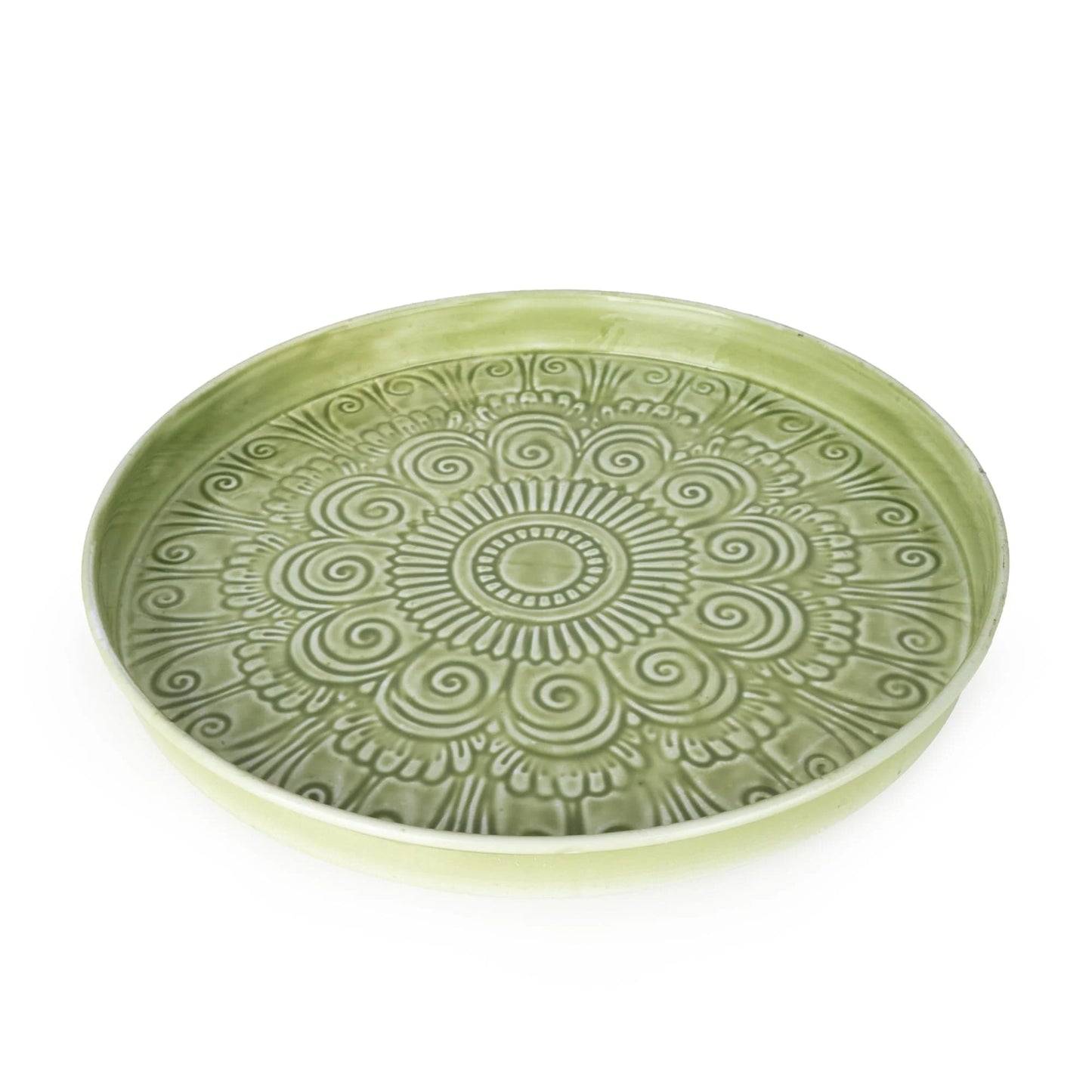 32cm Round Metal embossed enamel Tray - Green