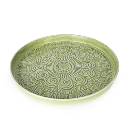 32cm Round Metal embossed enamel Tray - Green