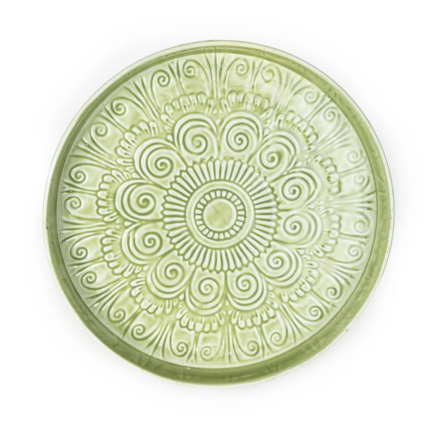 32cm Round Metal embossed enamel Tray - Green