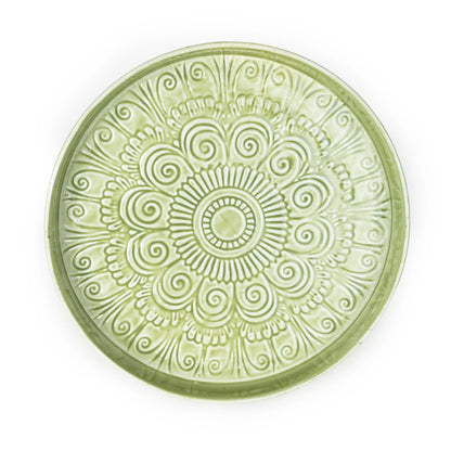 32cm Round Metal embossed enamel Tray - Green