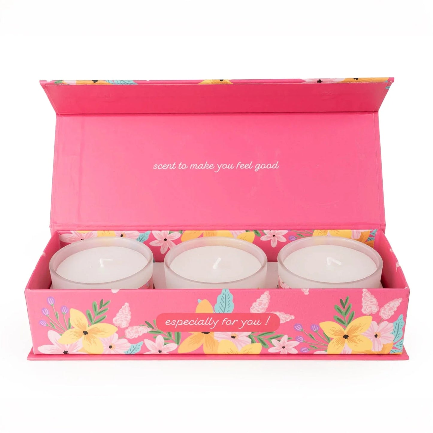 Set of 3 Candle Gift Set Celebrations - Floral Pink