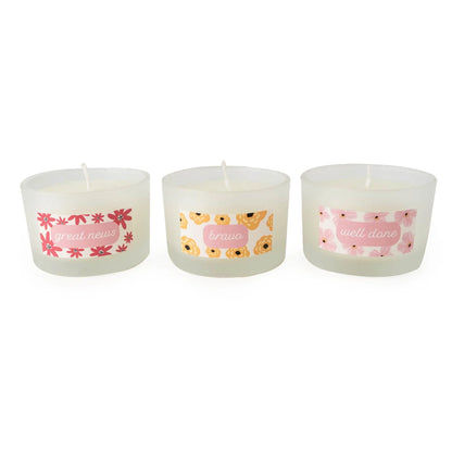 Set of 3 Candle Gift Set Congratulations - Floral White