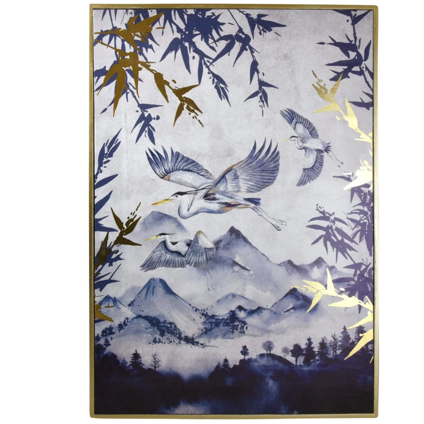 Heron Design Canvas Print with Gold Wooden Frame 50x70 cm