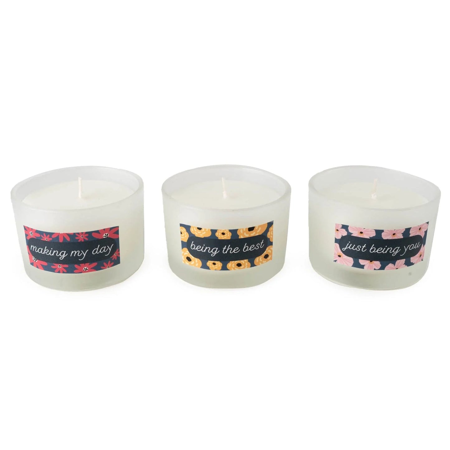 Set of 3 Candle Gift Set Thank You - Floral Blue