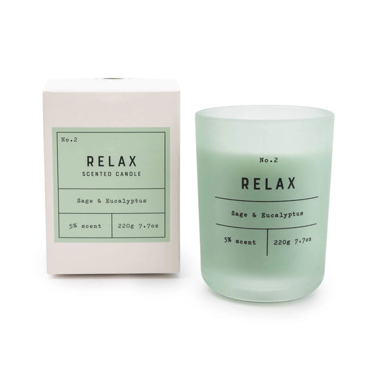 Frosted Glass 'Relax' Candle Sage & Eucalyptus Scent