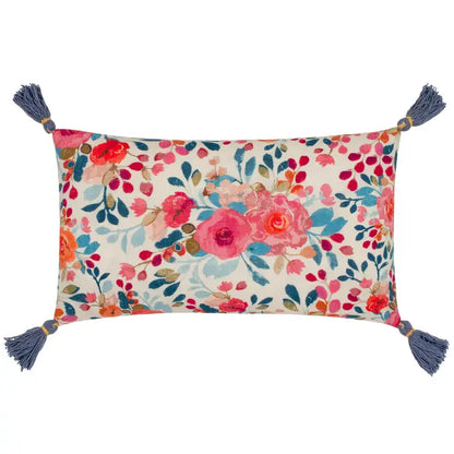 Posies Floral Tasselled Cushion Blue/Pink