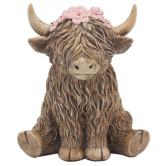 Happy Highland Cow Ornament with Flower headband