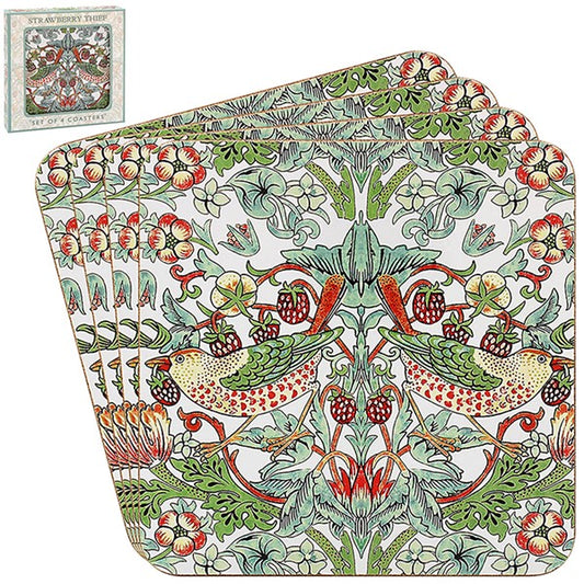 William Morris White Strawberry Thief Coasters Set of 4