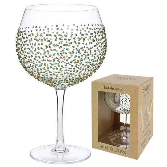 Sunny By Sue Gin Glass Gold & Green Dot