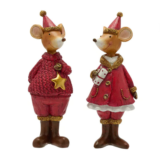 Pair of Standing Christmas Mouse Decorations