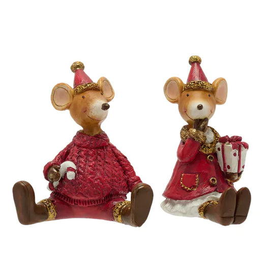 Pair of Christmas Seated Mouse Decorations